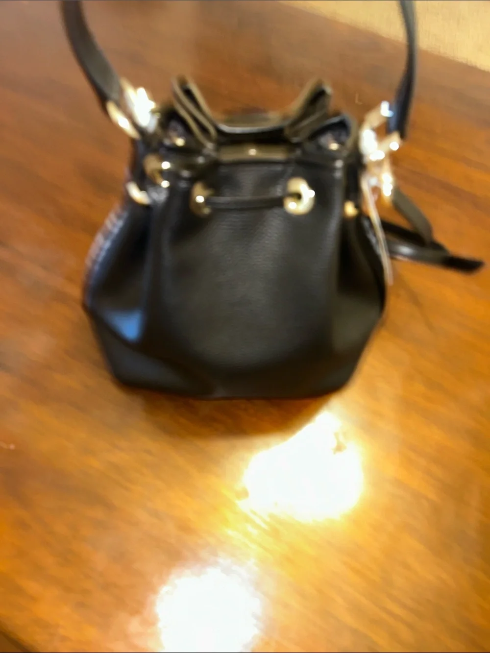 Michael Kors Black Pebbled Leather Bucket Crossbody with Gold Hardware